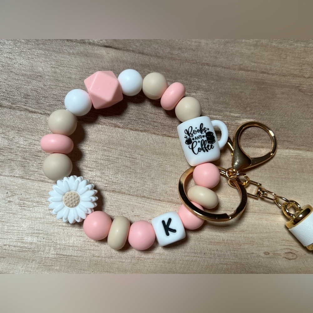 Books and coffee keychain bracelet sunflower car keys
